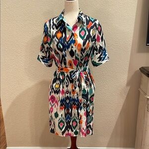 Vilagallo Multicolor Ikat Print  Shirt Dress
